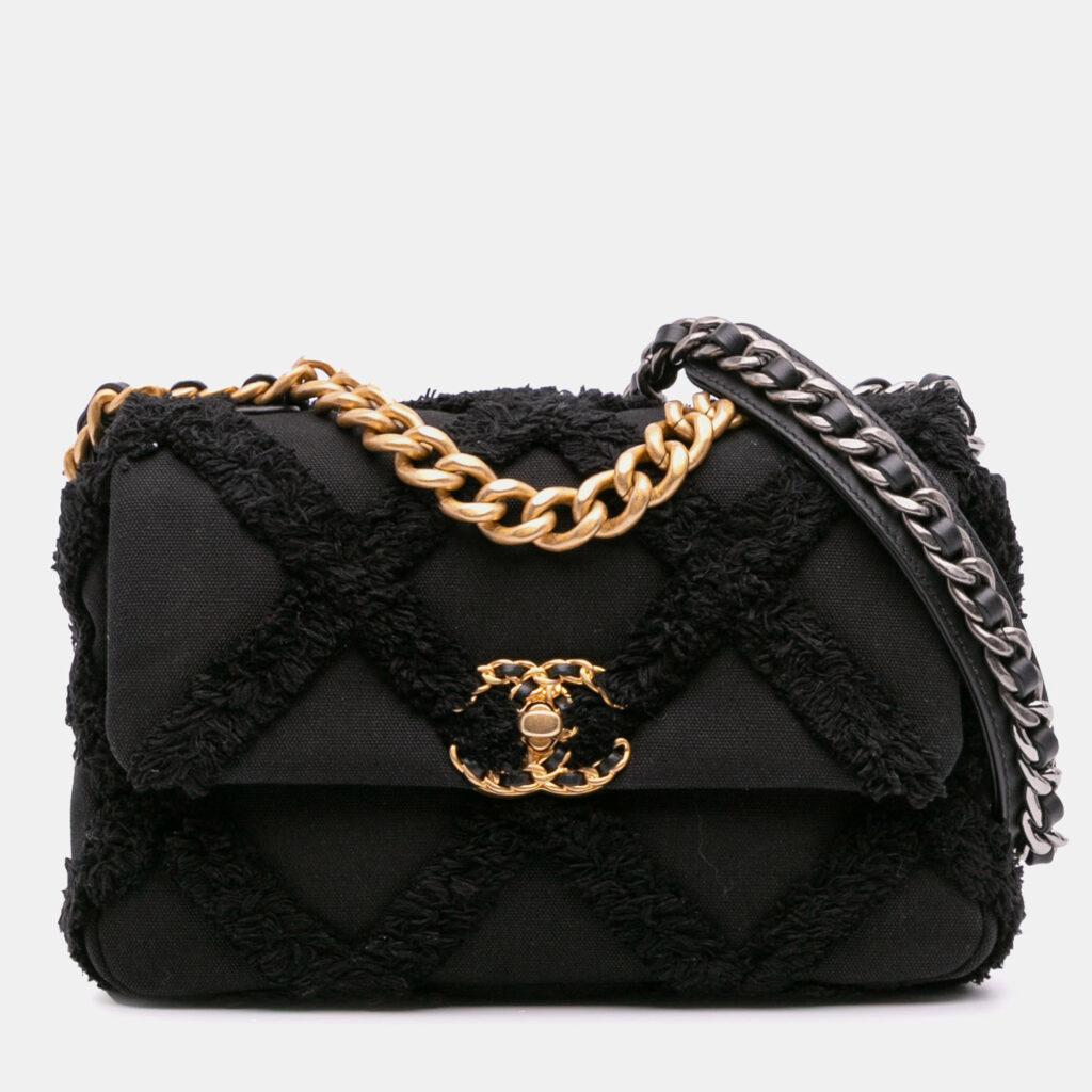 Chanel Black Medium Canvas and Cotton 19 Flap Chanel Black Medium Canvas and Cotton 19 Flap