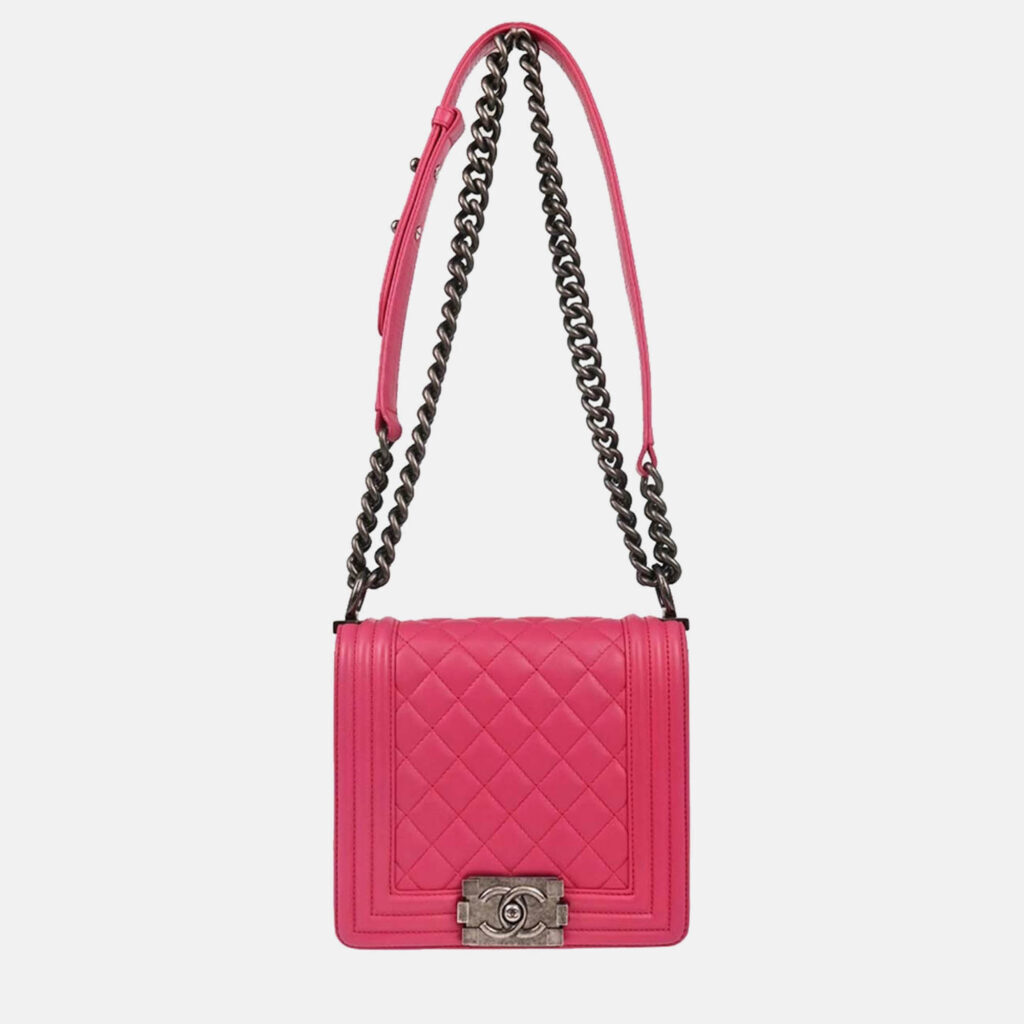 Chanel Boy Chanel Pink Calfskin Chain Shoulder Bag Chanel Boy Chanel Pink Calfskin Chain Shoulder Bag