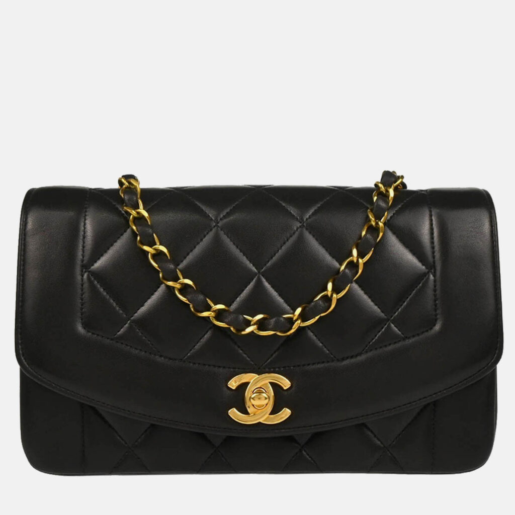Chanel Diana Small Black Lambskin Shoulder Bag Chanel Diana Small Black Lambskin Shoulder Bag