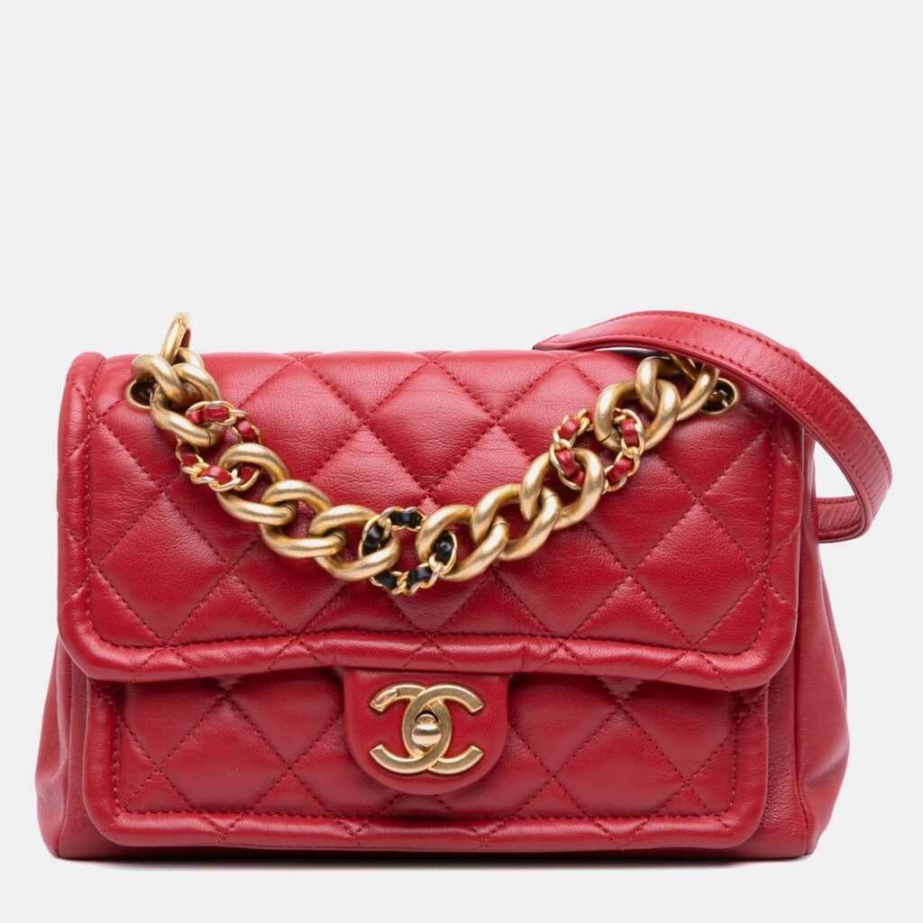 Chanel Red Small Quilted Lambskin Chain Link Flap Bag Chanel Red Small Quilted Lambskin Chain Link Flap Bag