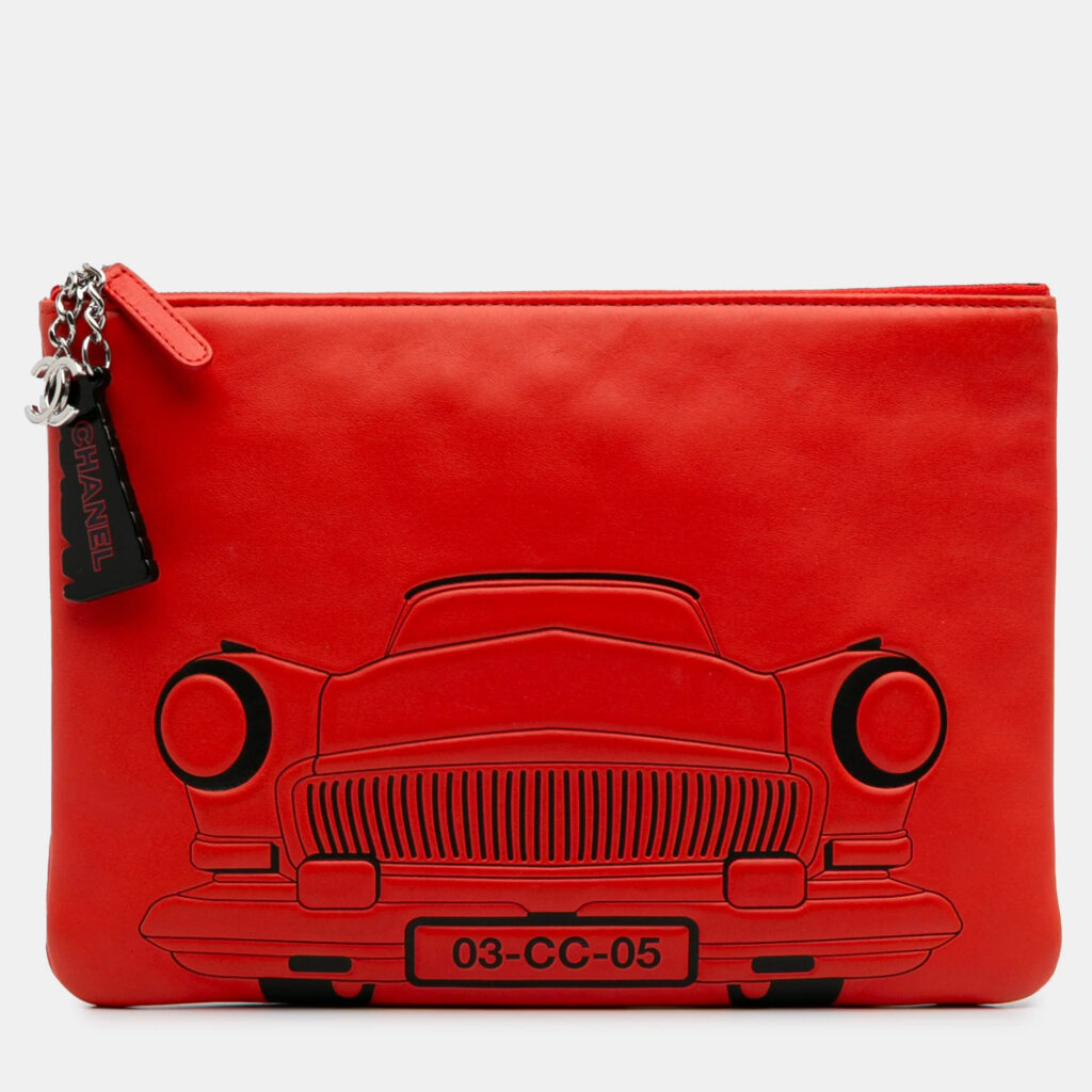 Chanel Cuba La Habana Medium Red Printed Lambskin O Case Clutch Bag