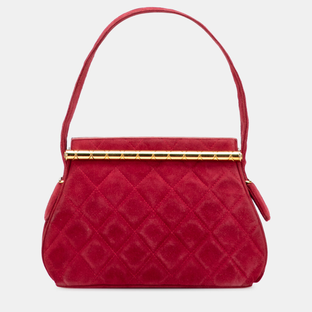 Chanel Red Quilted Suede Metal Frame Handbag Chanel Red Quilted Suede Metal Frame Handbag