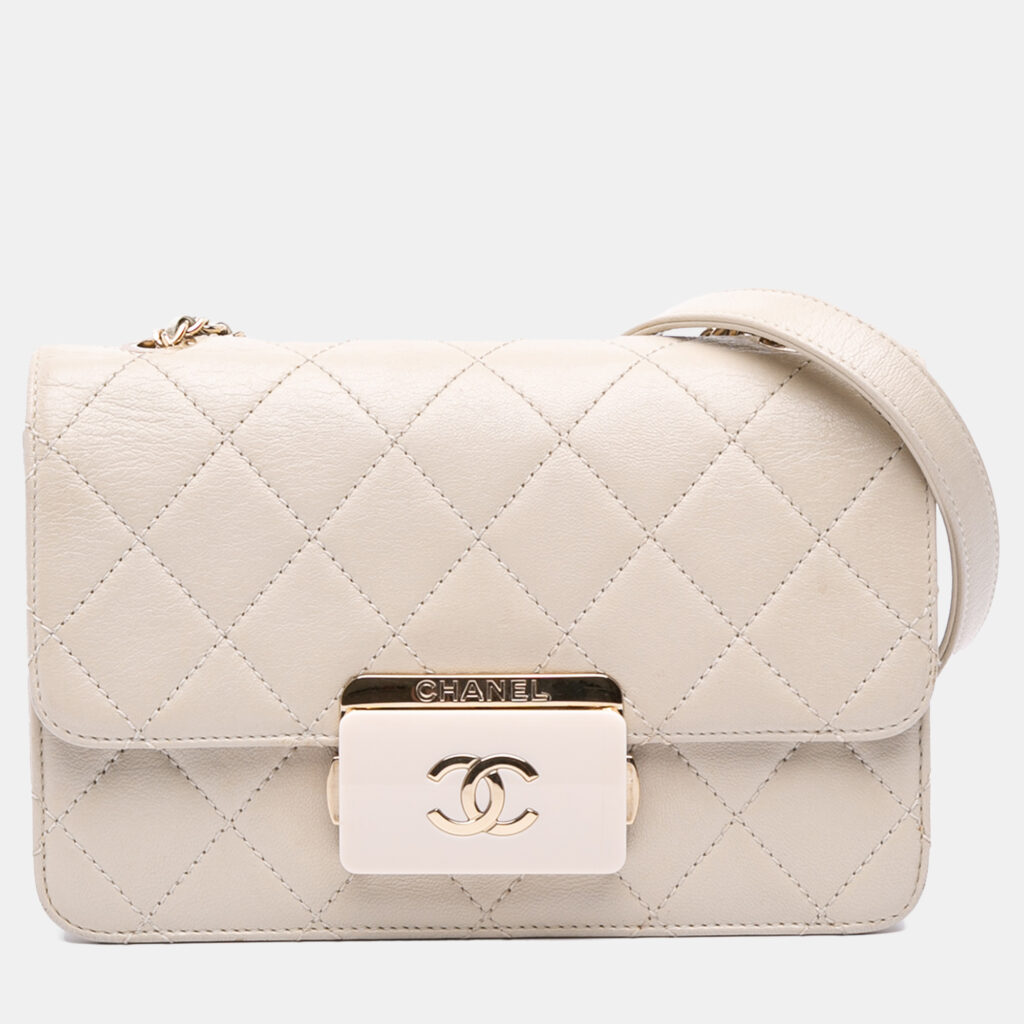 Chanel White Mini Lambskin Beauty Lock Flap Chanel White Mini Lambskin Beauty Lock Flap