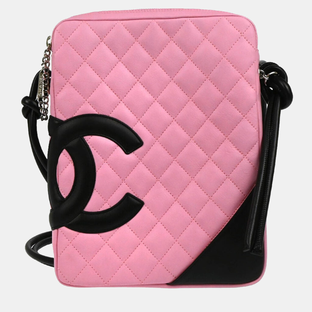 Chanel Cambon Ligne Pink Black Calfskin Crossbody Bag