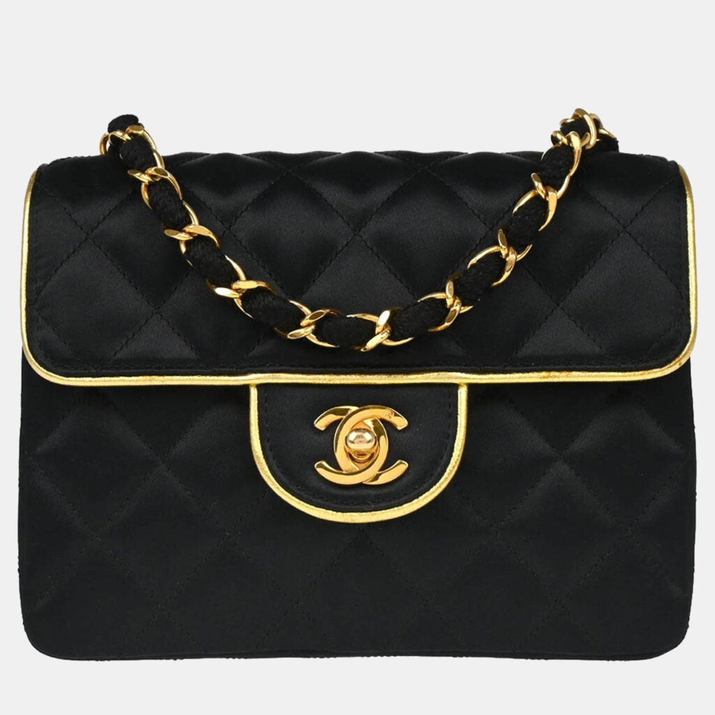 Chanel Classic Square Flap Black Satin Mini Shoulder Bag