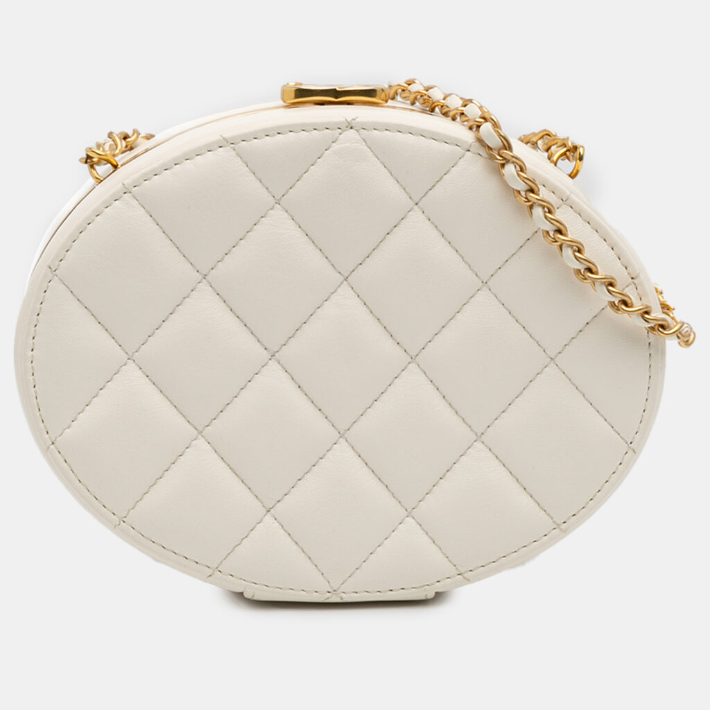 Chanel Cream CC Quilted Lambskin Frame Vanity Case Chanel Cream CC Quilted Lambskin Frame Vanity Case