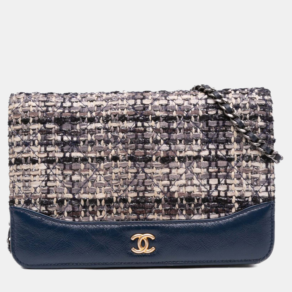 Chanel Beige Brown Quilted Tweed and Calfskin Gabrielle Wallet On Chain Chanel Beige Brown Quilted Tweed and Calfskin Gabrielle Wallet On Chain