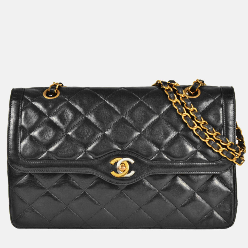 Chanel Paris Double Flap Black Lambskin Shoulder Bag Chanel Paris Double Flap Black Lambskin Shoulder Bag