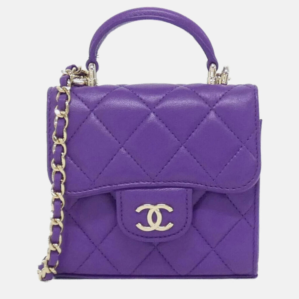 Chanel CC Purple Leather Top Handle Shoulder Bag