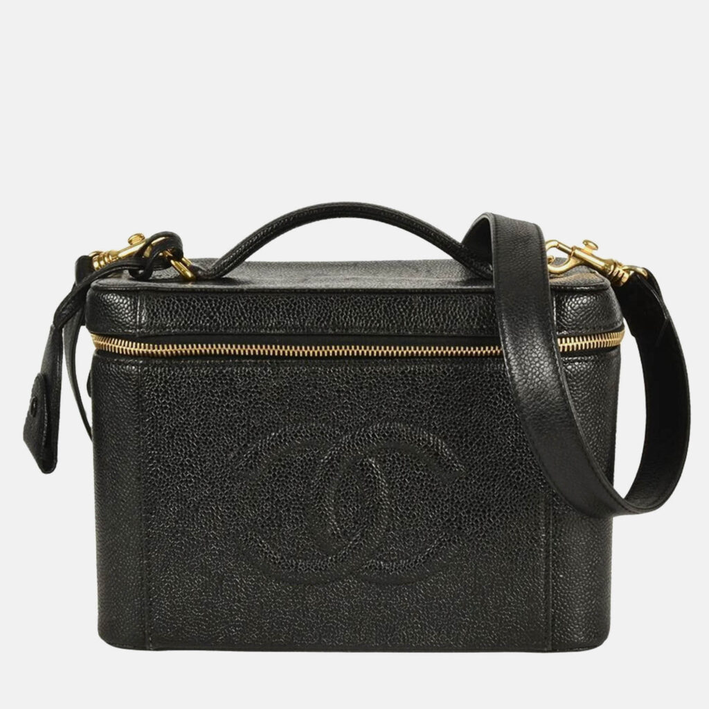 Chanel Vanity Black Caviar Skin Coco Mark Handbag Chanel Vanity Black Caviar Skin Coco Mark Handbag