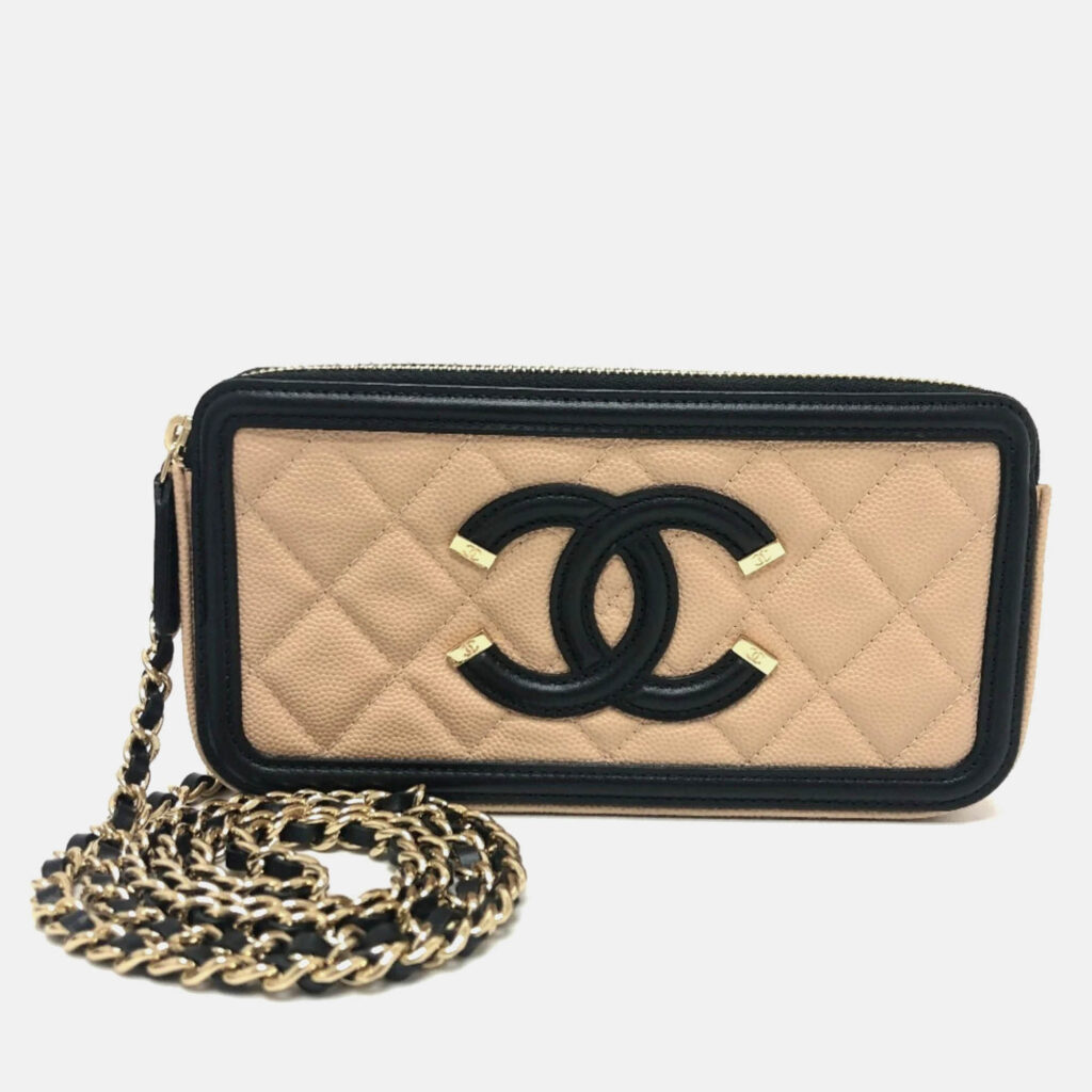 Chanel Filigree Long Beige Caviar Leather Wallet On Chain Chanel Filigree Long Beige Caviar Leather Wallet On Chain