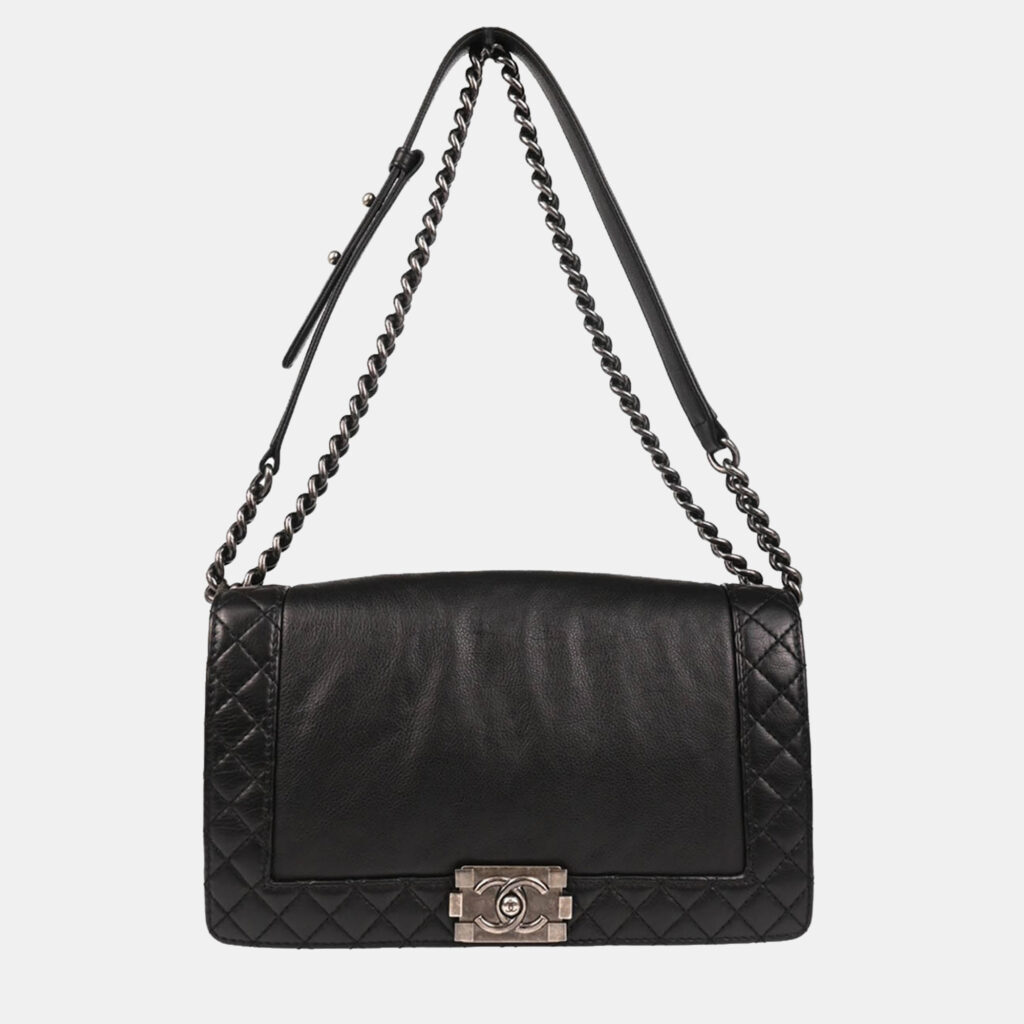 Chanel Boy Reverso Medium Black Leather Shoulder Bag