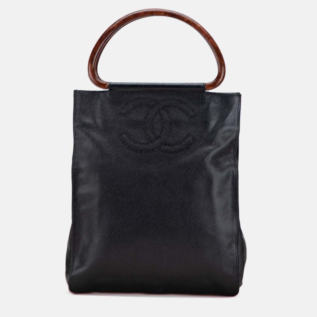 Chanel Black CC Caviar Wood Top Handle Tote Chanel Black CC Caviar Wood Top Handle Tote