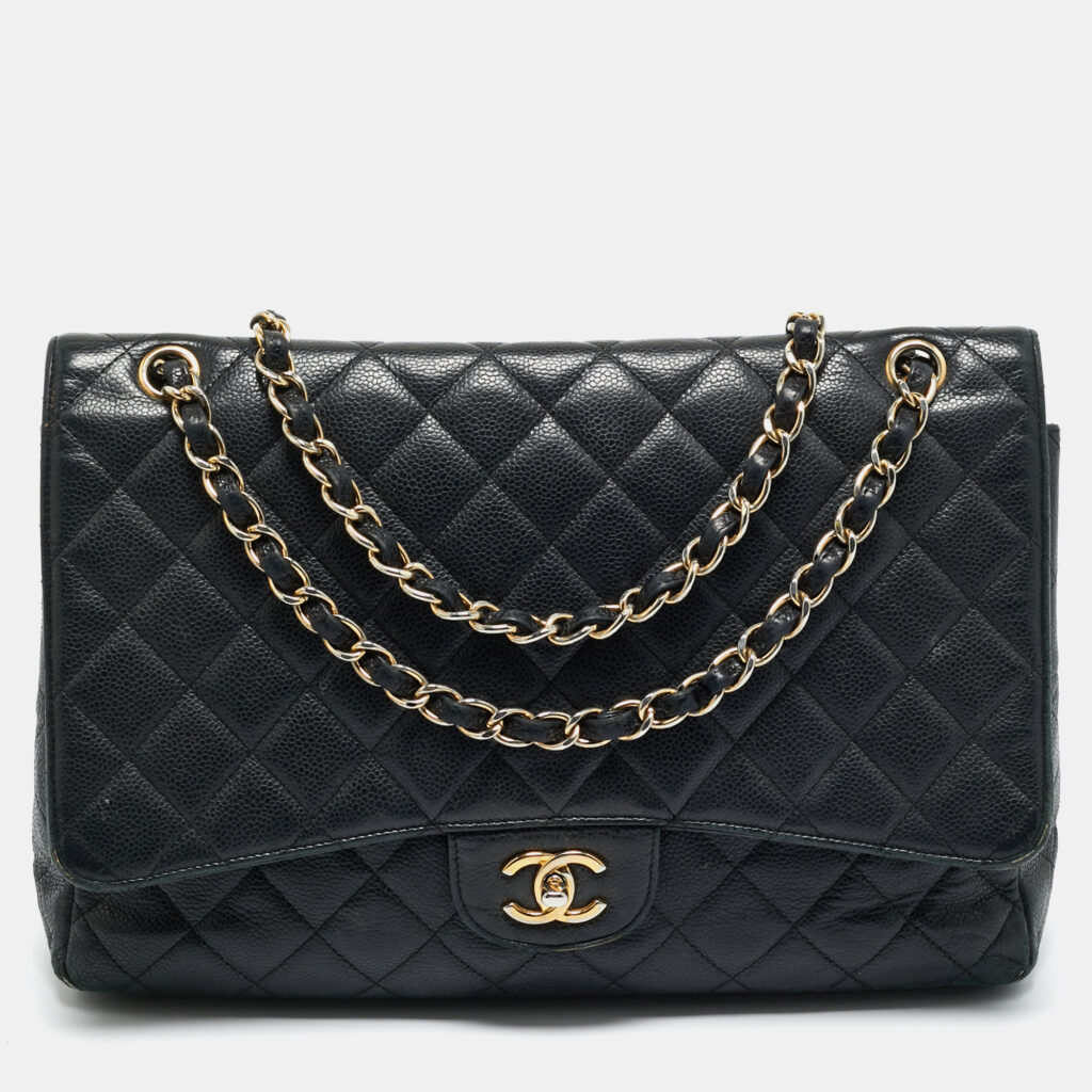 Chanel Black Quilted Caviar Leather Maxi Classic Single Flap Bag