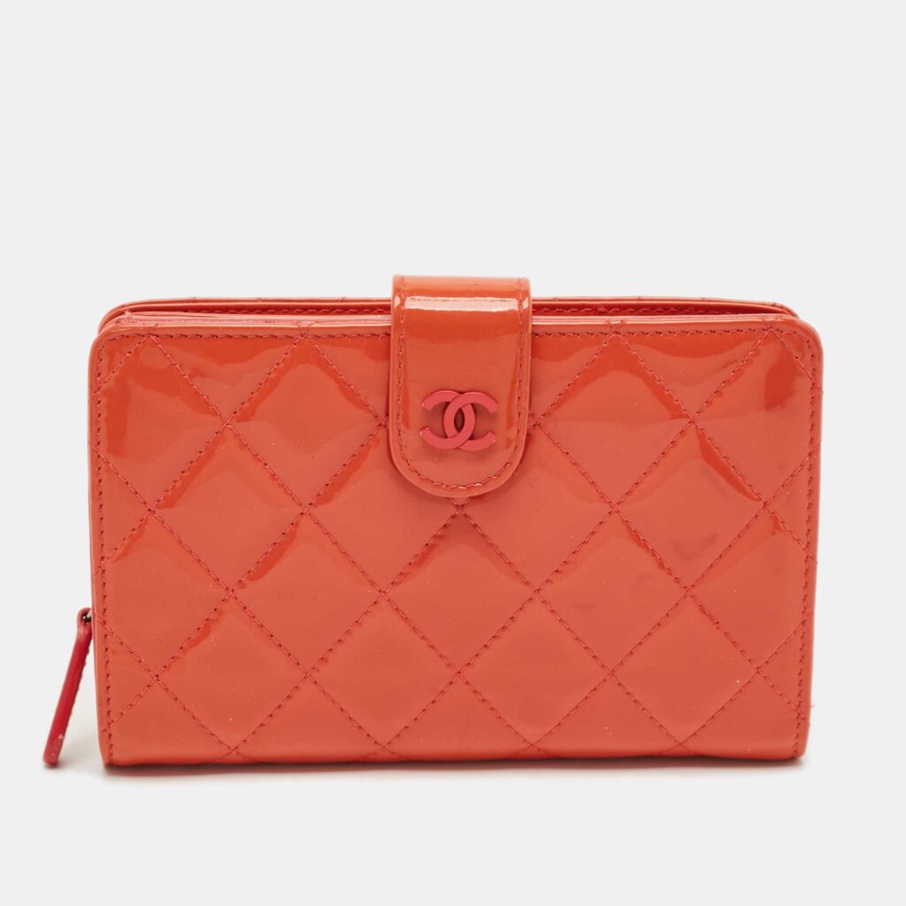 Chanel Orange Quilted Patent Leather CC French Wallet Chanel Orange Quilted Patent Leather CC French Wallet