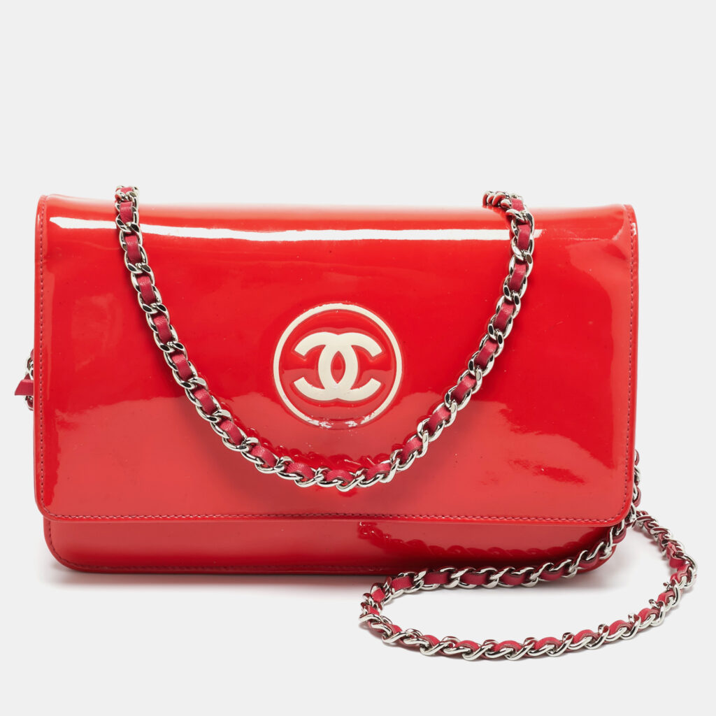 Chanel Red/Pink Patent and Leather CC Wallet On Chain Chanel Red/Pink Patent and Leather CC Wallet On Chain