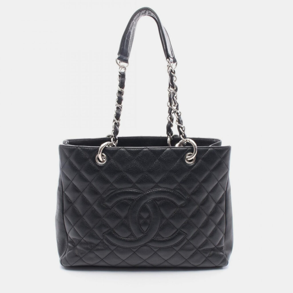 Chanel Matelassé Black Leather Grand Shopping Tote
