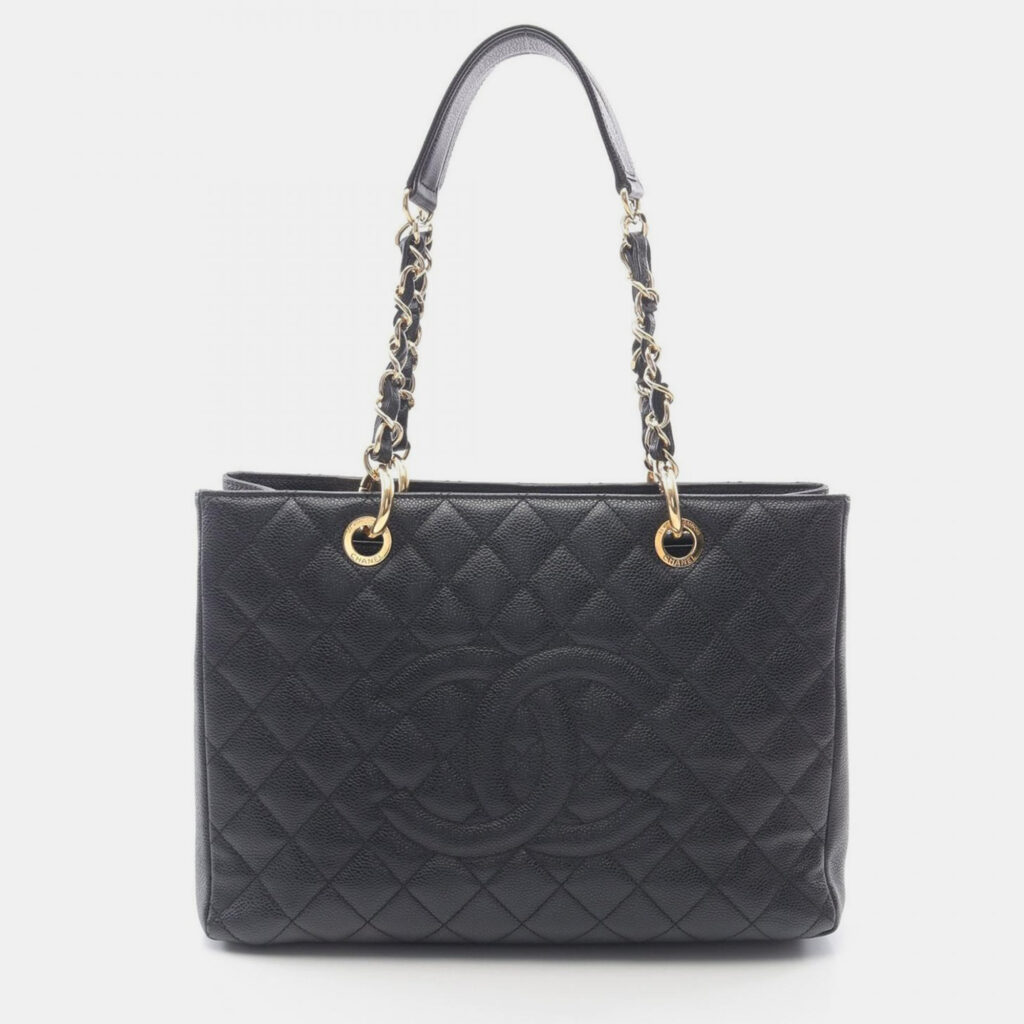 Chanel Matelasse Black Calfskin Grand Shopping Tote Chain Bag GHW Chanel Matelasse Black Calfskin Grand Shopping Tote Chain Bag GHW