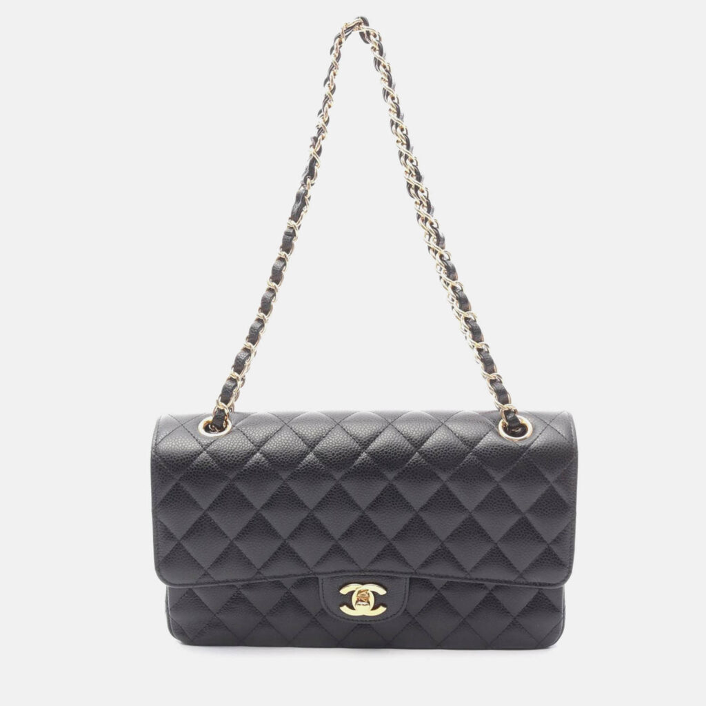 Chanel Matelasse Black Leather GHW W-Flap Chain Shoulder Bag