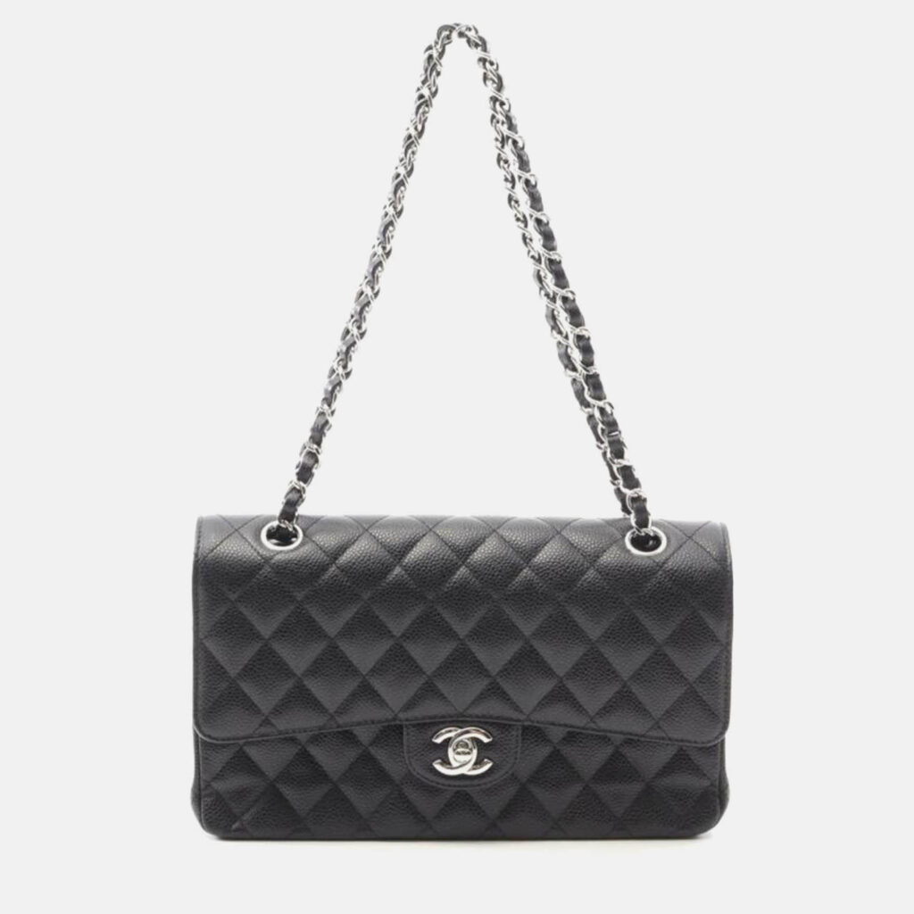 Chanel Matelasse Black Caviar Leather W Flap Bag Chanel Matelasse Black Caviar Leather W Flap Bag