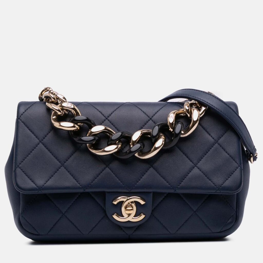 Chanel Blue Small Lambskin Elegant Chain Single Flap Chanel Blue Small Lambskin Elegant Chain Single Flap