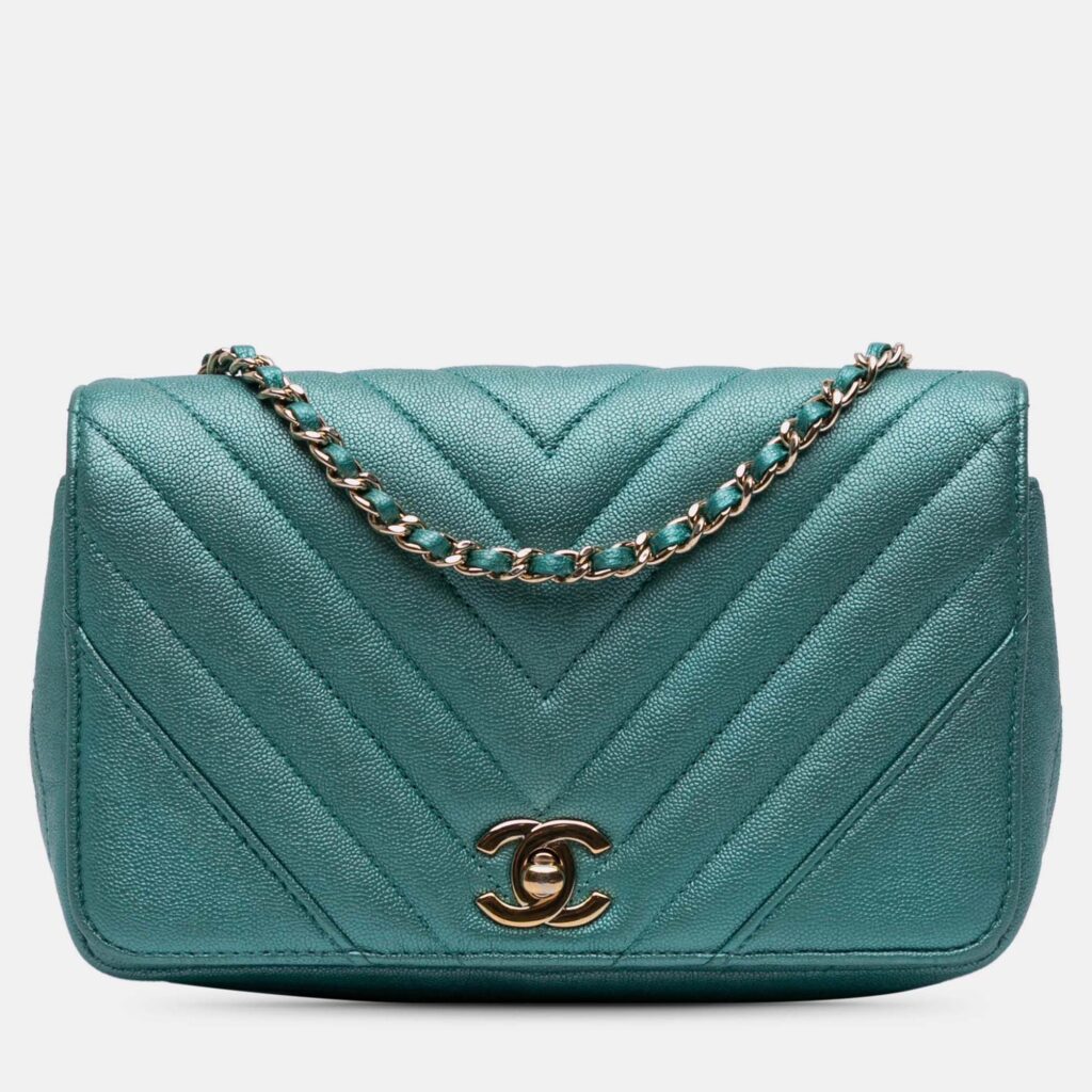 Chanel Blue Small Chevron Caviar Statement Flap Chanel Blue Small Chevron Caviar Statement Flap