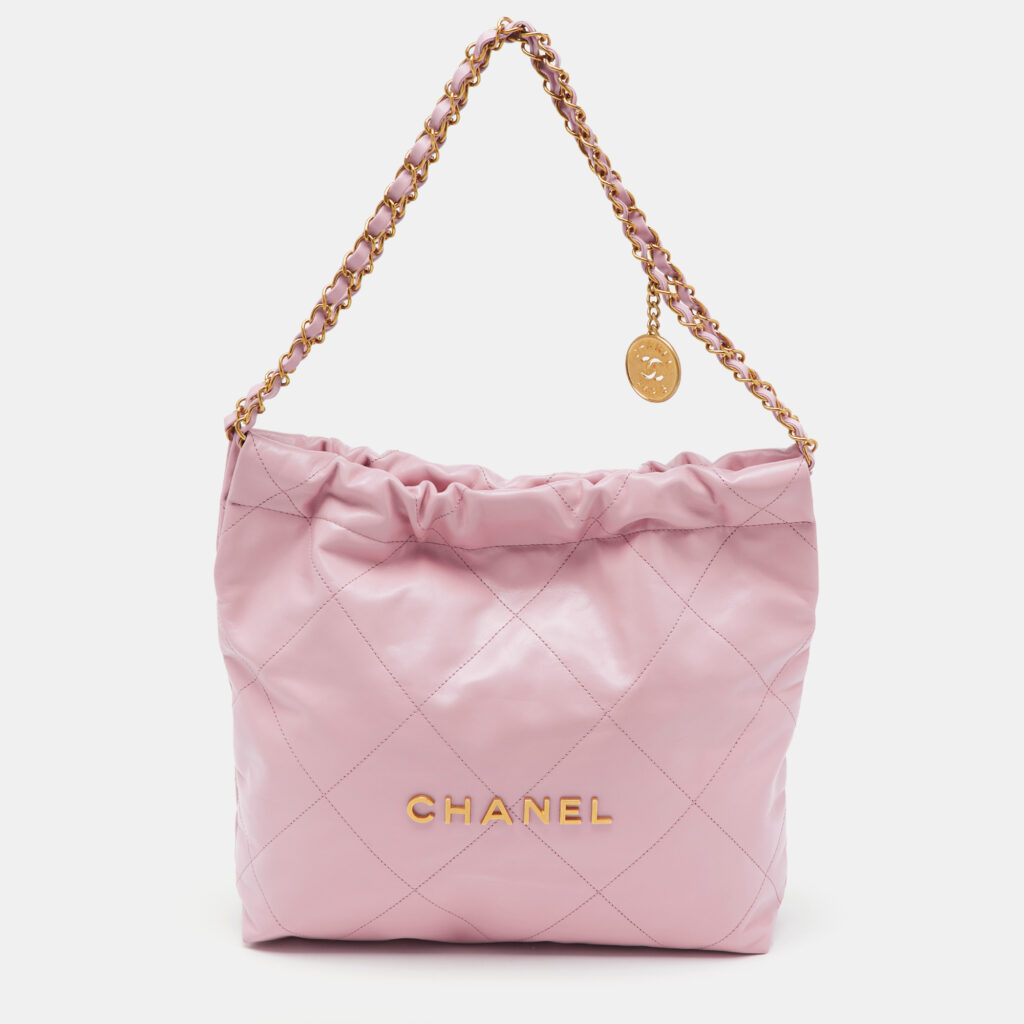 Chanel Light Pink Quilted Shiny Leather Small 22 Bag