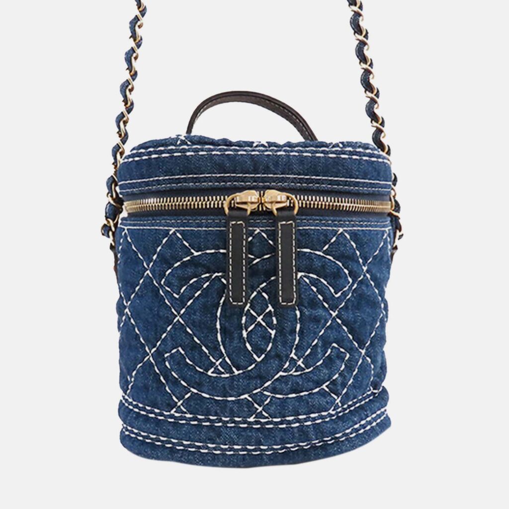 Chanel Blue CC Quilted Denim Vanity Bag Chanel Blue CC Quilted Denim Vanity Bag