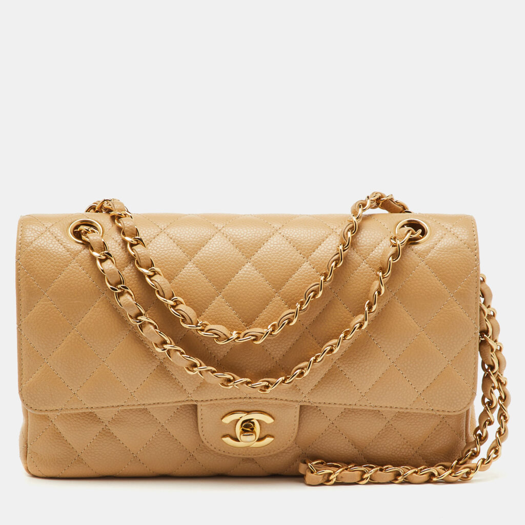 Chanel Beige Quilted Caviar Leather Medium Classic Double Flap Bag Chanel Beige Quilted Caviar Leather Medium Classic Double Flap Bag