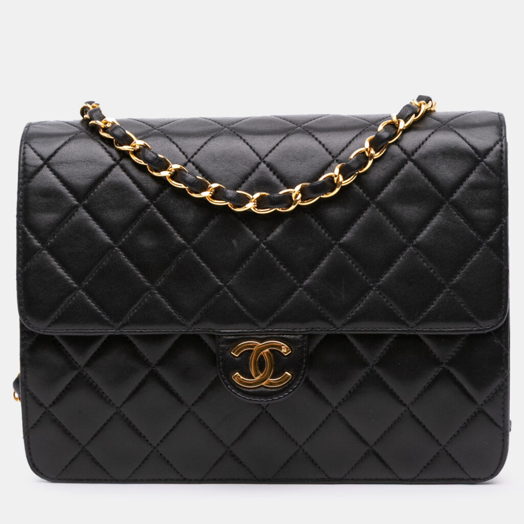 Chanel Black Small CC Quilted Lambskin Half Single Flap Bag Chanel Black Small CC Quilted Lambskin Half Single Flap Bag