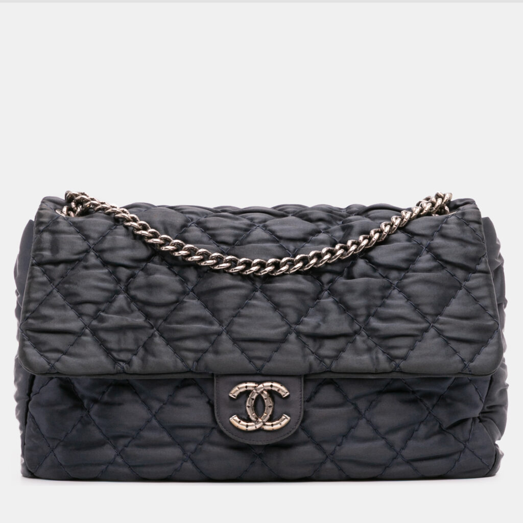 Chanel Black Extra Large CC Quilted Satin Single Flap Bag Chanel Black Extra Large CC Quilted Satin Single Flap Bag