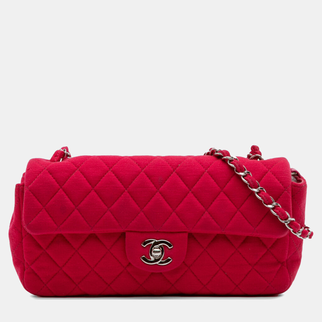 Chanel Pink Quilted Jersey East West Single Flap Bag Chanel Pink Quilted Jersey East West Single Flap Bag