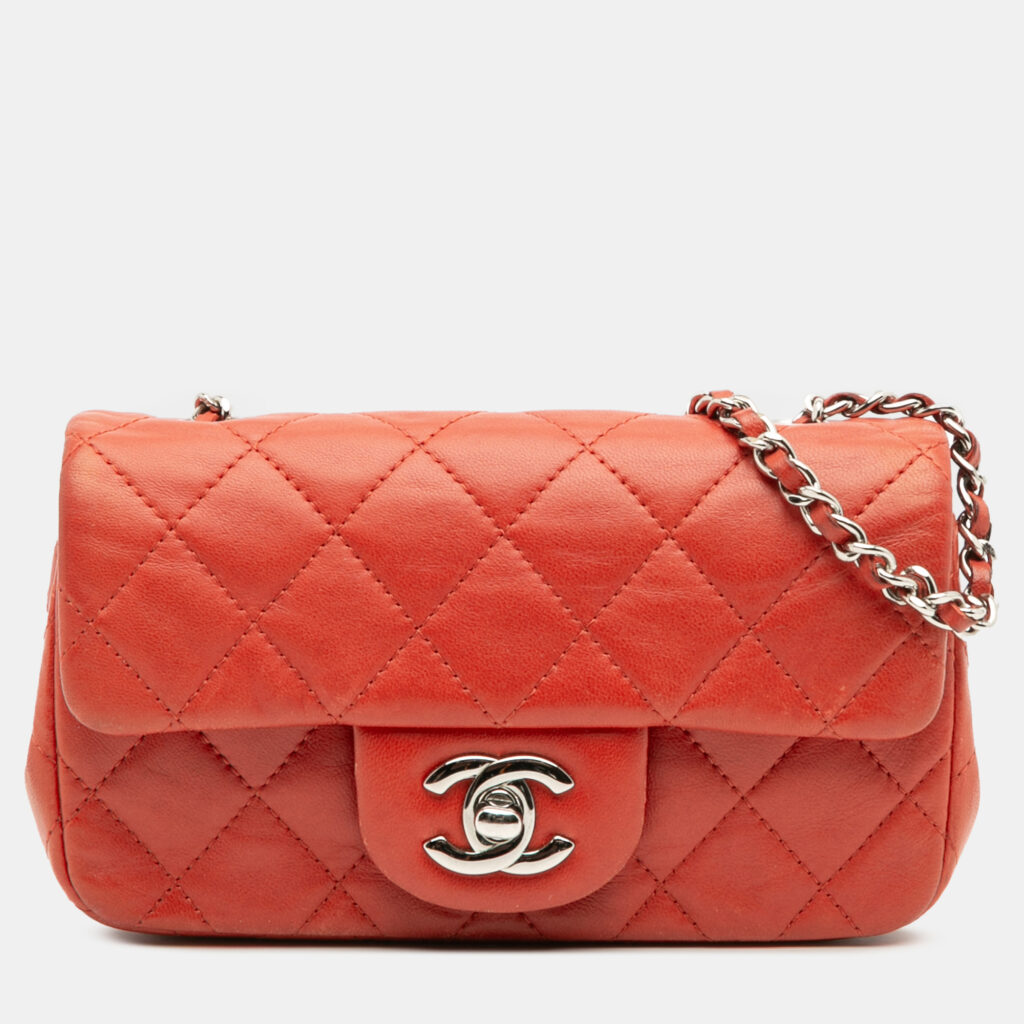 Chanel Red Extra Mini Rectangular Classic Lambskin Single Flap Bag Chanel Red Extra Mini Rectangular Classic Lambskin Single Flap Bag