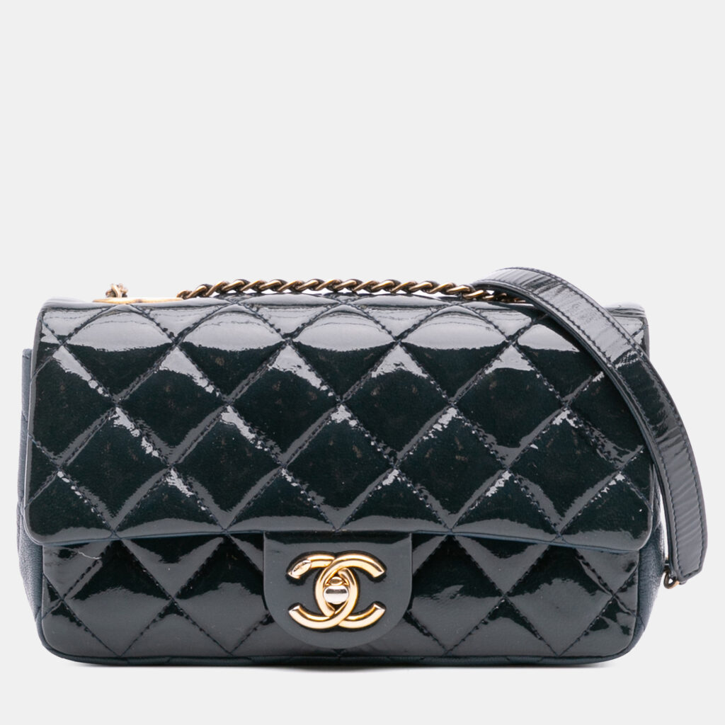 Chanel Navy Blue Paris-Salzburg Small Patent and Goatskin CC Eyelet Flap Bag Chanel Navy Blue Paris-Salzburg Small Patent and Goatskin CC Eyelet Flap Bag