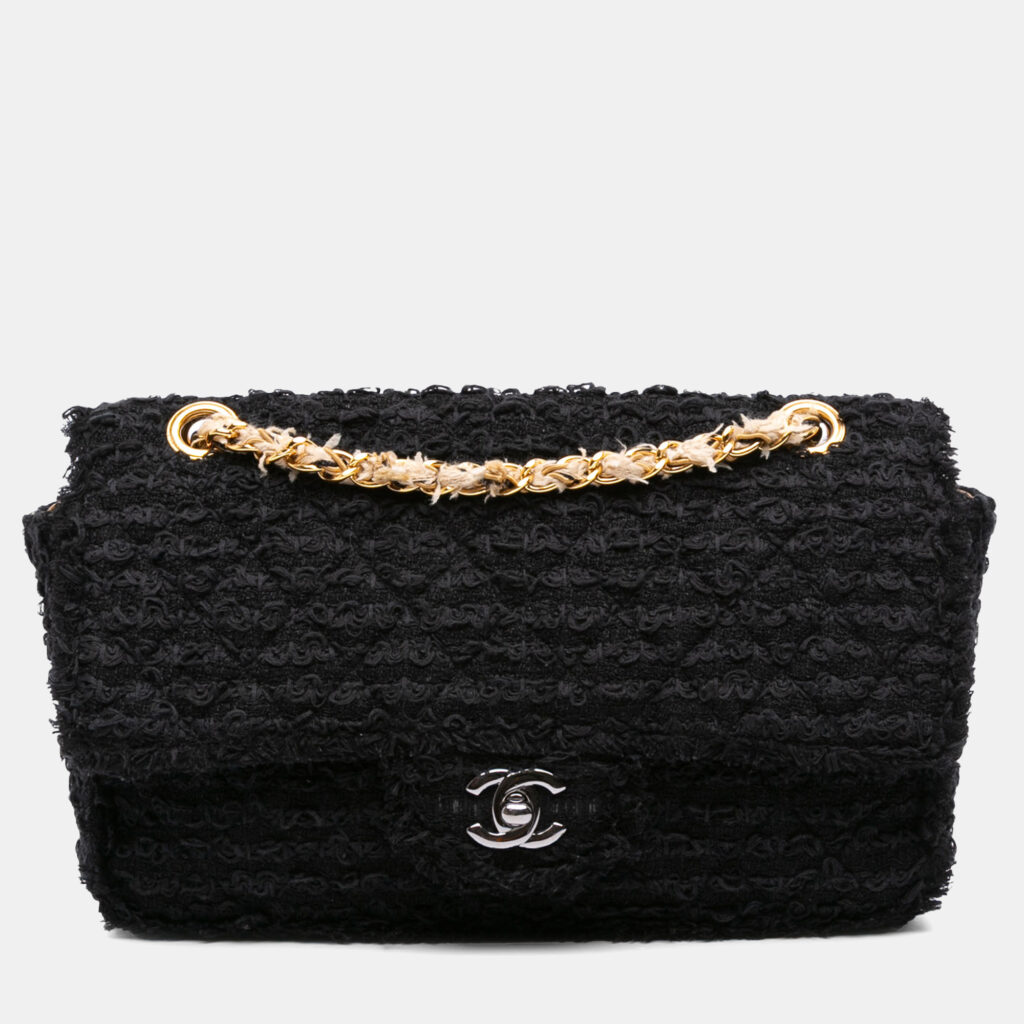 Chanel Black Medium Classic Tweed Single Flap Bag Chanel Black Medium Classic Tweed Single Flap Bag