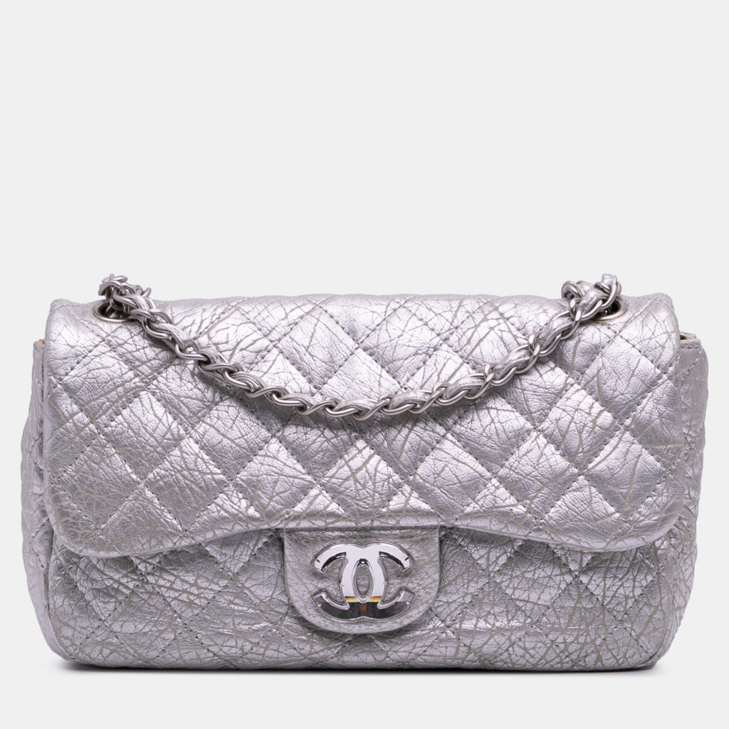 Chanel Silver Quilted Aged Calfskin On The Rocks Flap Chanel Silver Quilted Aged Calfskin On The Rocks Flap