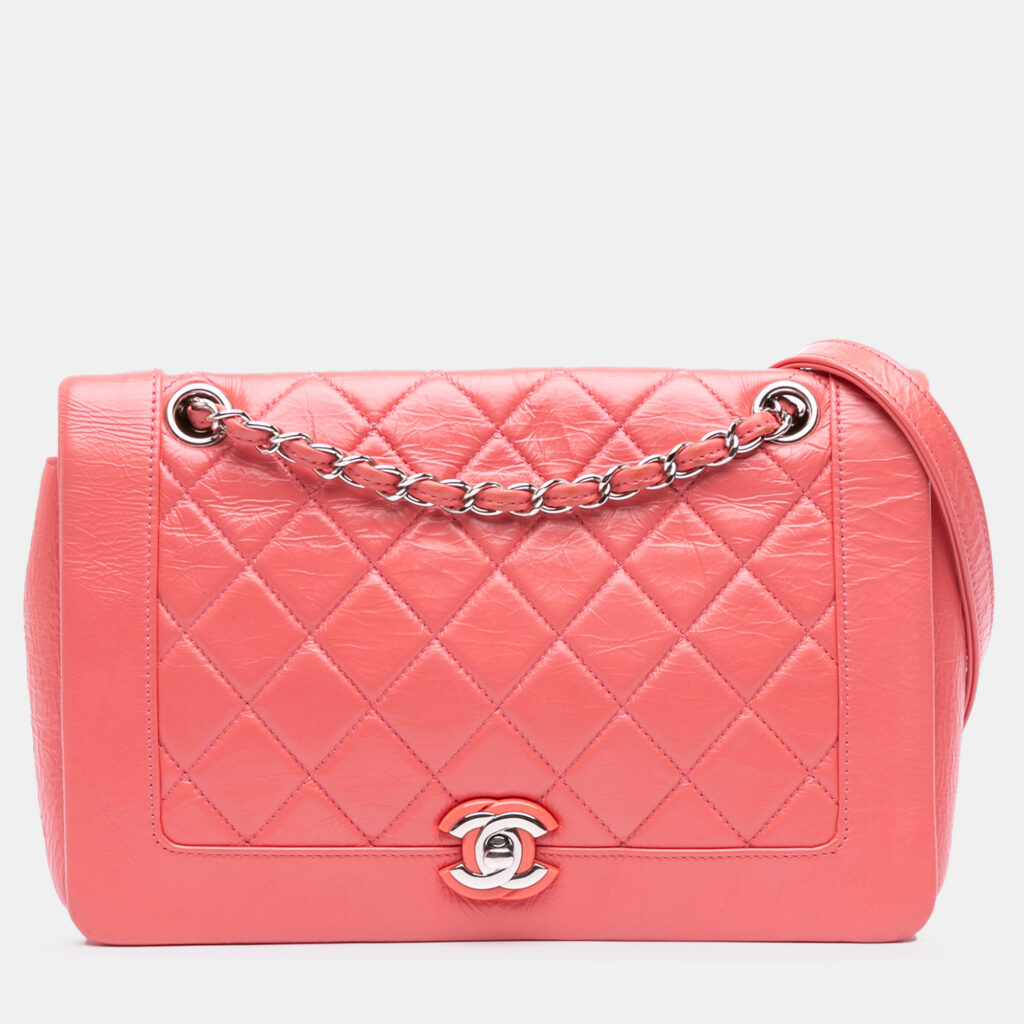 Chanel Pink Crumpled Calfskin Bi Quilted Vintage Full Flap Chanel Pink Crumpled Calfskin Bi Quilted Vintage Full Flap