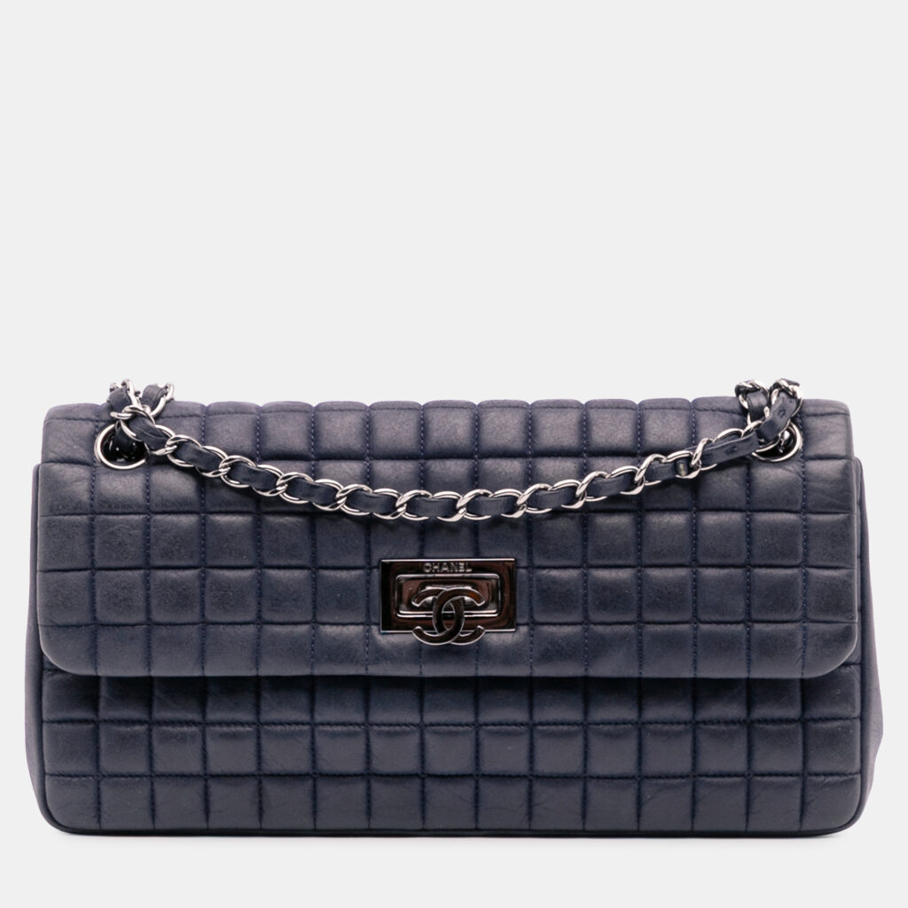 Chanel Blue Chocolate Bar Iridescent Calfskin Bubble Flap Chanel Blue Chocolate Bar Iridescent Calfskin Bubble Flap