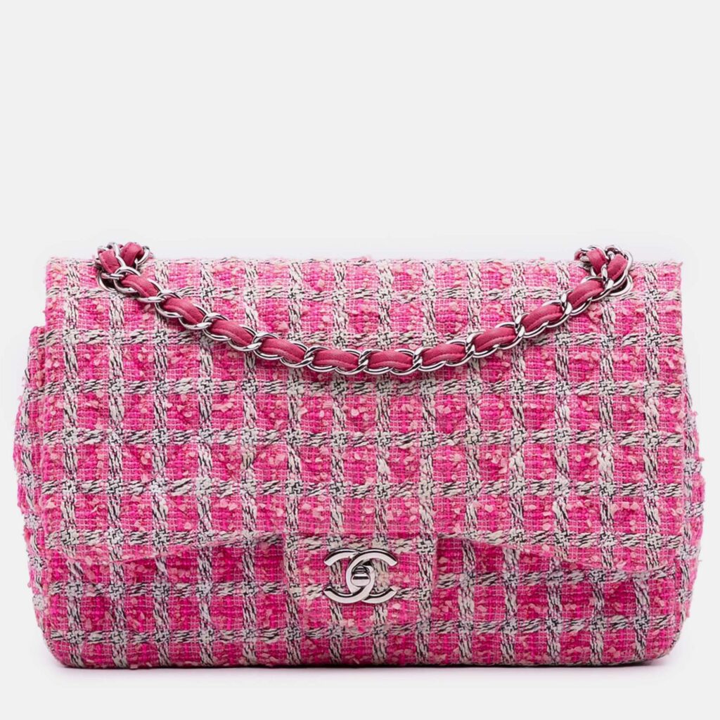Chanel Pink Jumbo Classic Tweed Double Flap Chanel Pink Jumbo Classic Tweed Double Flap