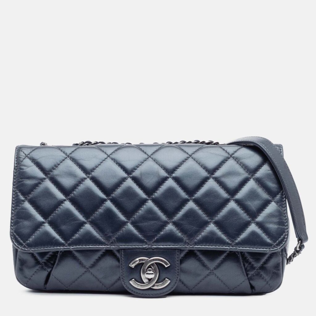 Chanel Blue Quilted Glazed Calfskin Coco Pleats Flap Chanel Blue Quilted Glazed Calfskin Coco Pleats Flap