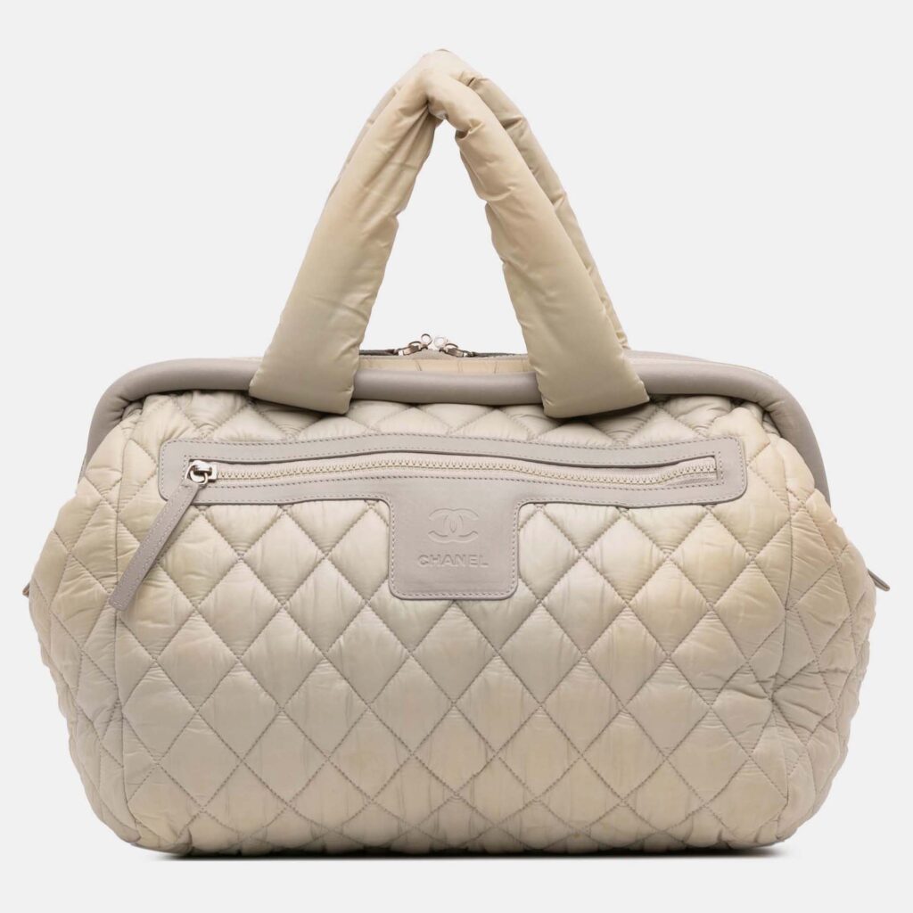 Chanel Beige Brown Medium Nylon Coco Cocoon Bowling Bag