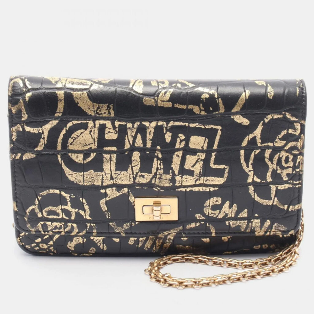 Chanel 2.55 Black Gold Leather Shoulder Bag