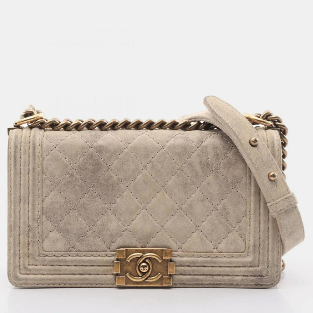 Chanel Boy Chanel Beige Calfskin Leather Shoulder Bag