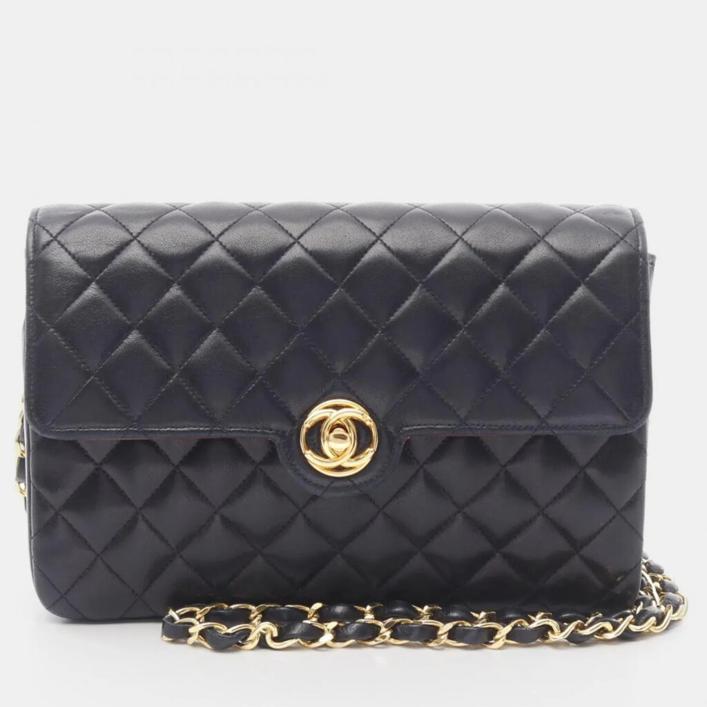 Chanel Matelasse Single Flap Navy Lambskin Leather Shoulder Bag Chanel Matelasse Single Flap Navy Lambskin Leather Shoulder Bag