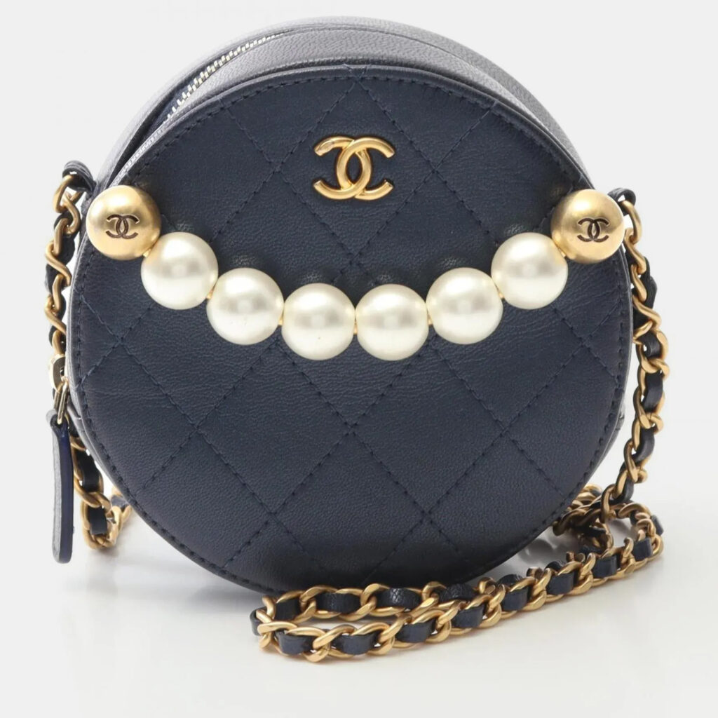 Chanel Matelasse Round Mini Navy Blue Lambskin Leather Shoulder Bag Chanel Matelasse Round Mini Navy Blue Lambskin Leather Shoulder Bag