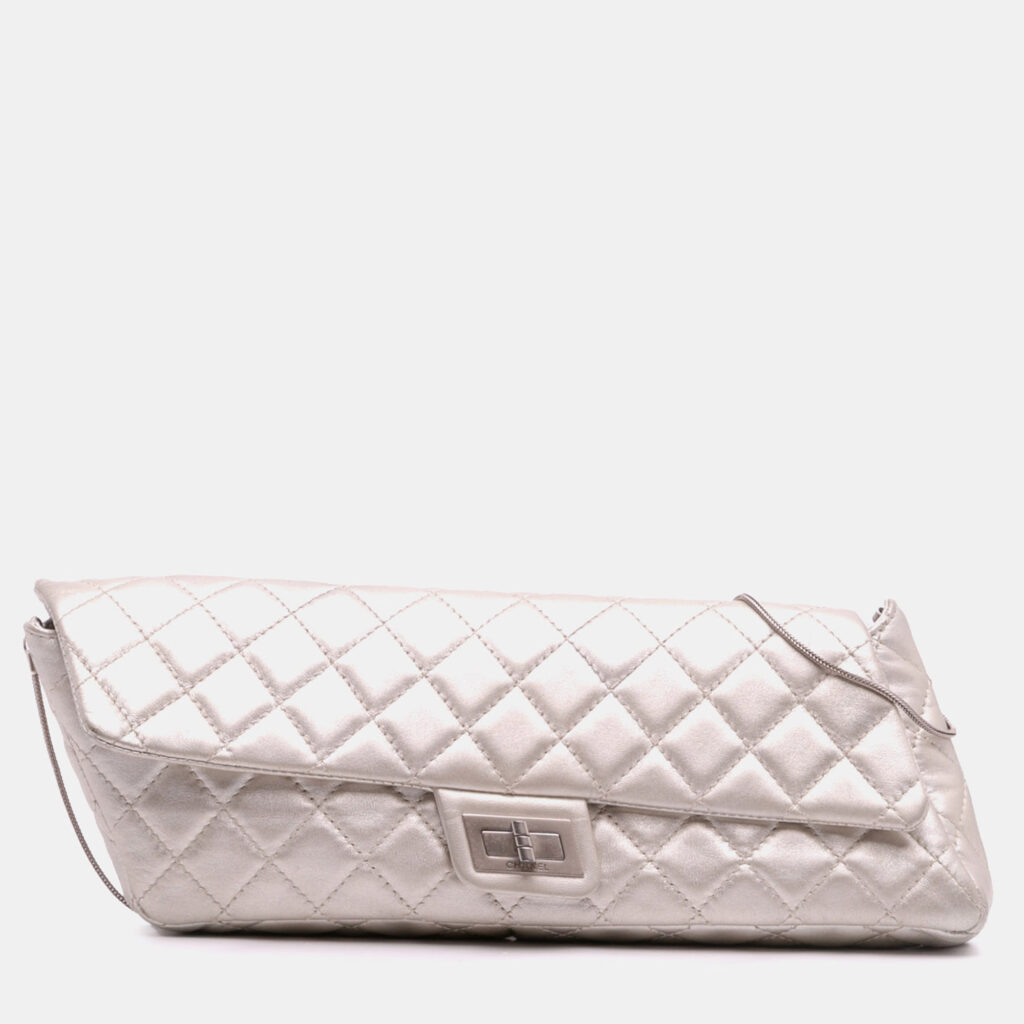 Chanel Silver Reissue 2.55 Metallic Lambskin Clutch With Chain Chanel Silver Reissue 2.55 Metallic Lambskin Clutch With Chain