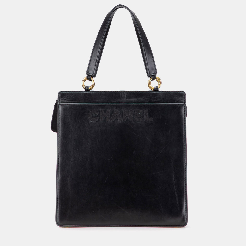 Chanel Black Lambskin Embroidered Logo Tote Chanel Black Lambskin Embroidered Logo Tote