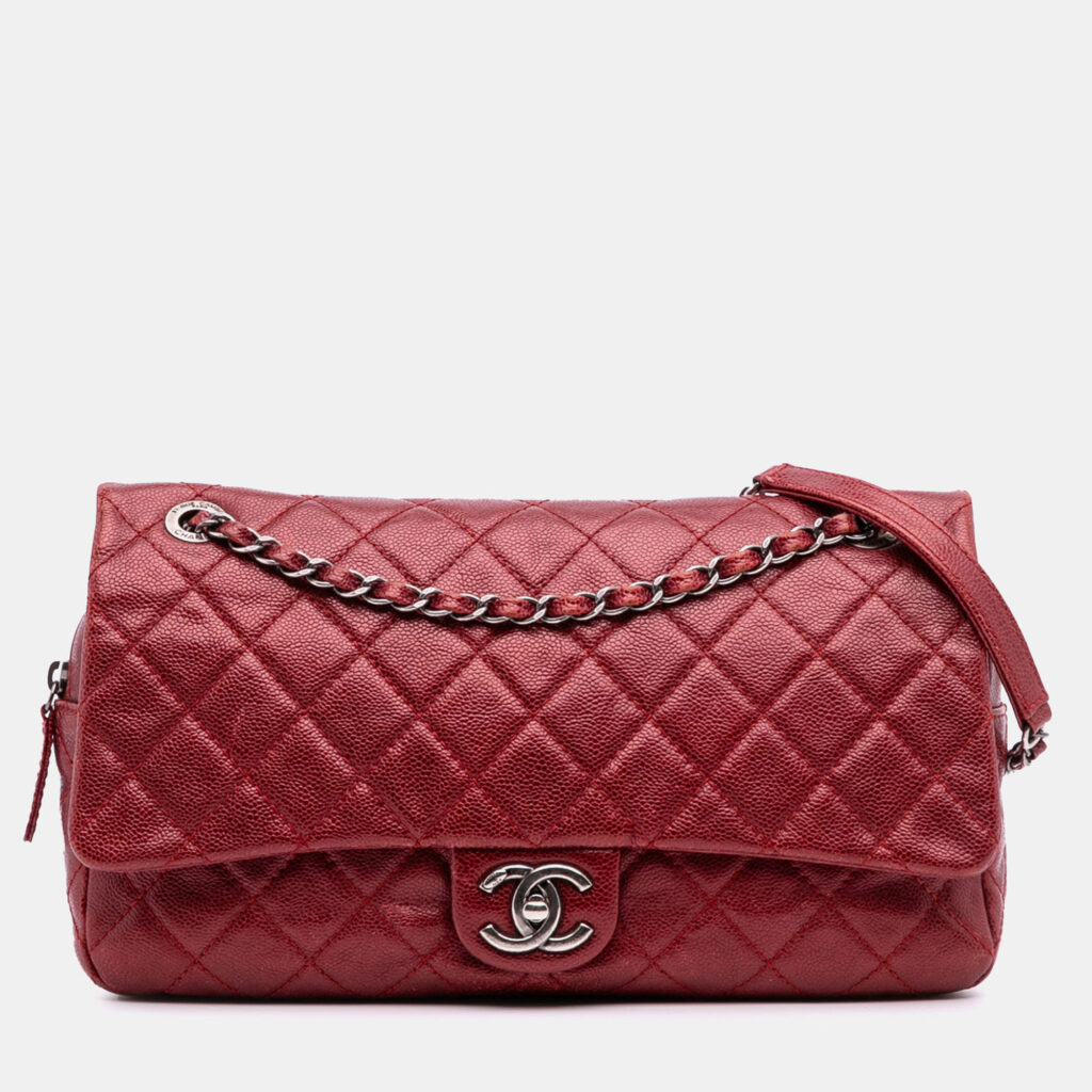 Chanel Red Medium Quilted Caviar Easy Flap