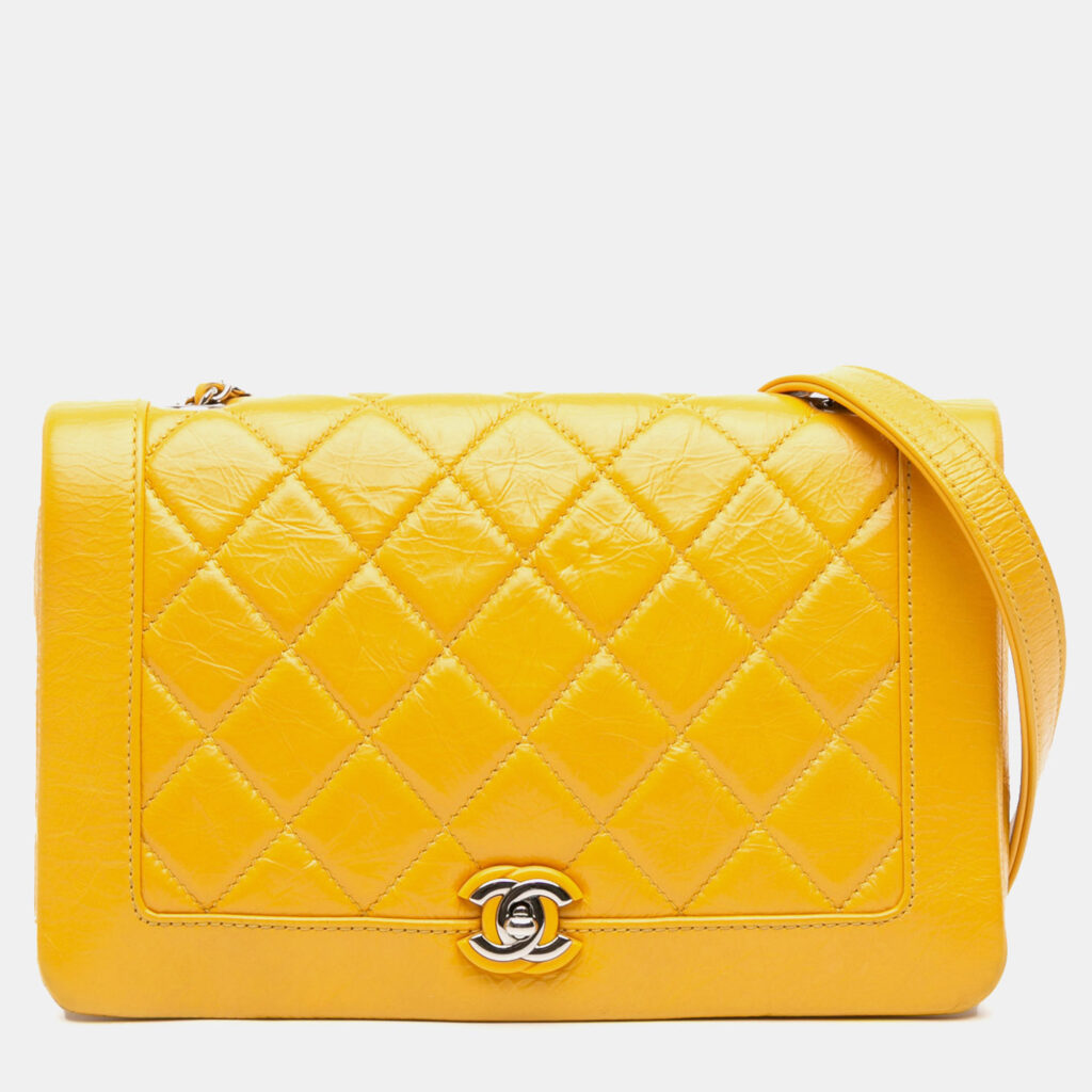 Chanel Yellow Crumpled Calfskin Bi Quilted Vintage Full Flap Chanel Yellow Crumpled Calfskin Bi Quilted Vintage Full Flap