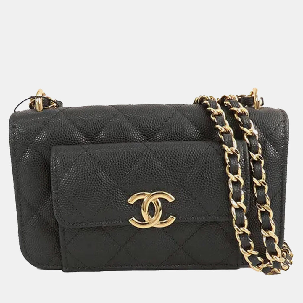 Chanel Black CC Quilted Caviar Pocket Twins Clutch with Chain Chanel Black CC Quilted Caviar Pocket Twins Clutch with Chain